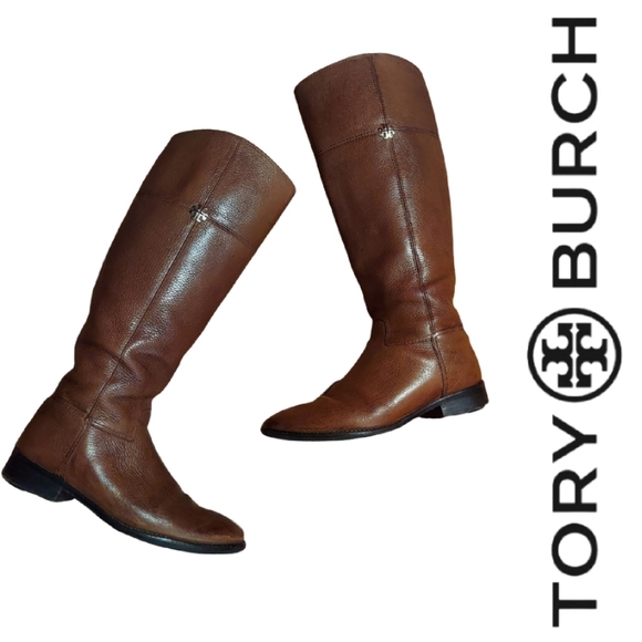 Tory Burch Jolie Brown Pebbled Leather Riding Boots - Picture 14 of 16